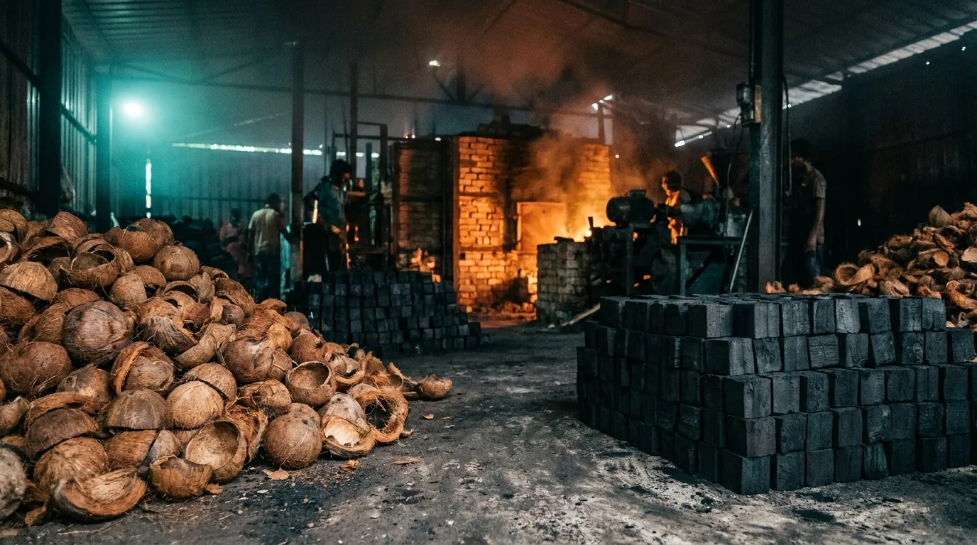 Como o carvão de coco é feito: da casca ao cubo