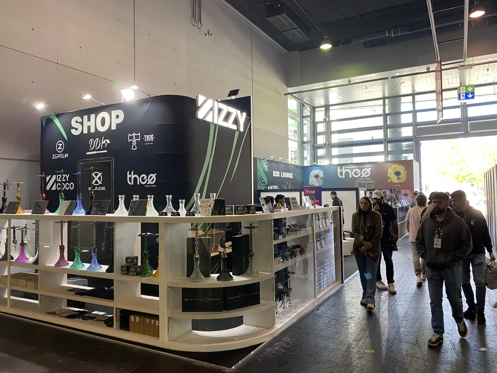 Our Shisha Messe Frankfurt stand — hookahs, accessories and IZZY COCO charcoal.